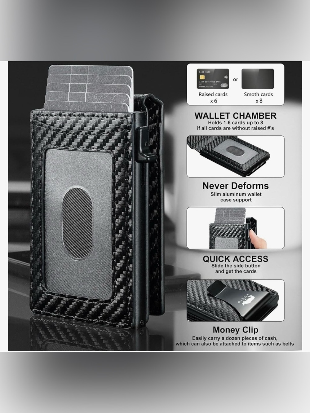 Carbon Fiber Black Slim RFID Wallet with Money Clip
